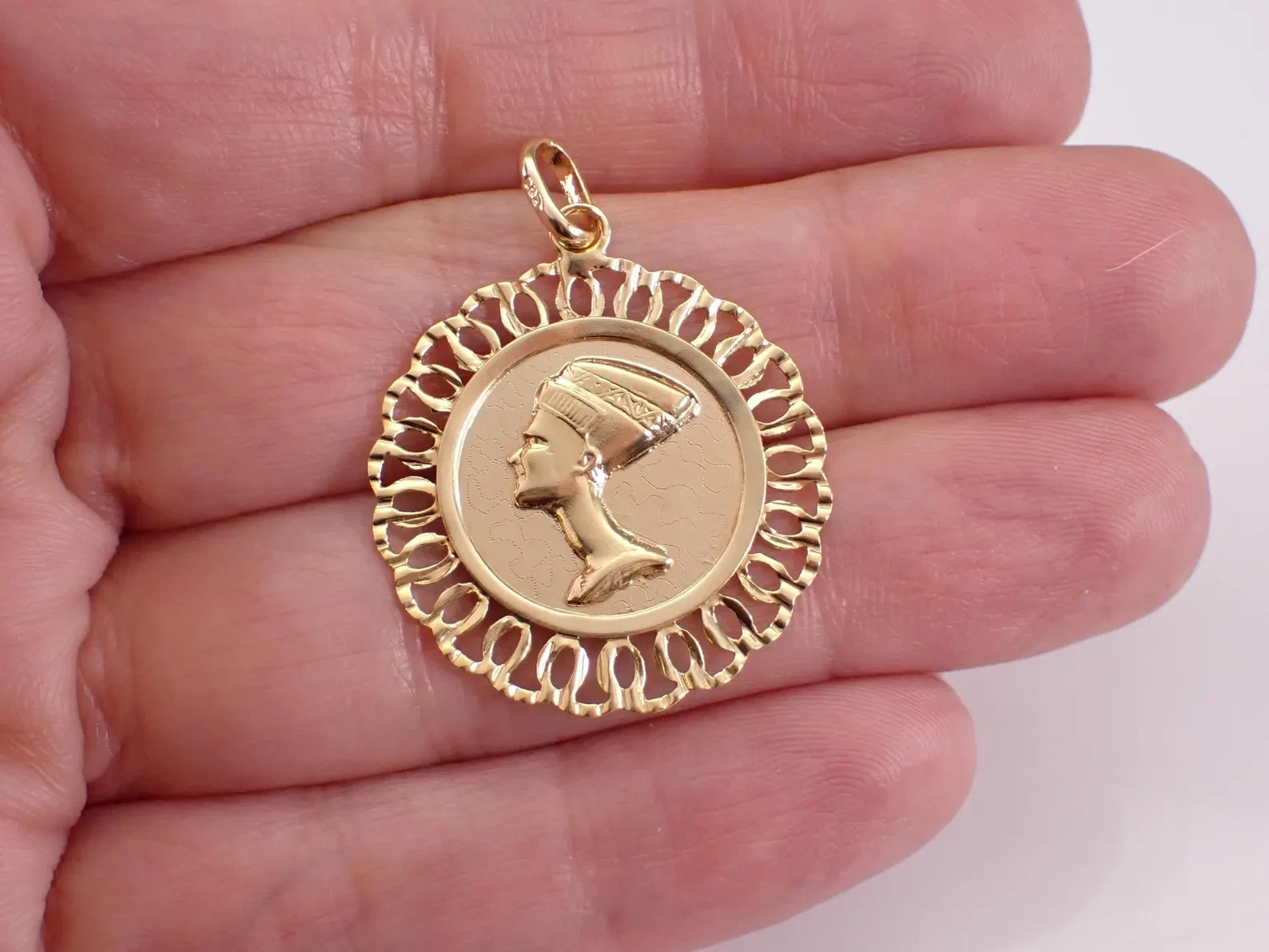 Nefertiti Charm No Stone Egyptian Cleopatra Pendant 14K Yellow Gold Plated.