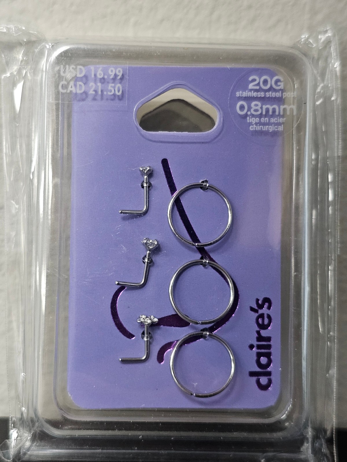 Claire’s 22G 0.7mm Sterling Silver & 20G 0.8mm Steel – 15 Nose Rings & Studs NEW