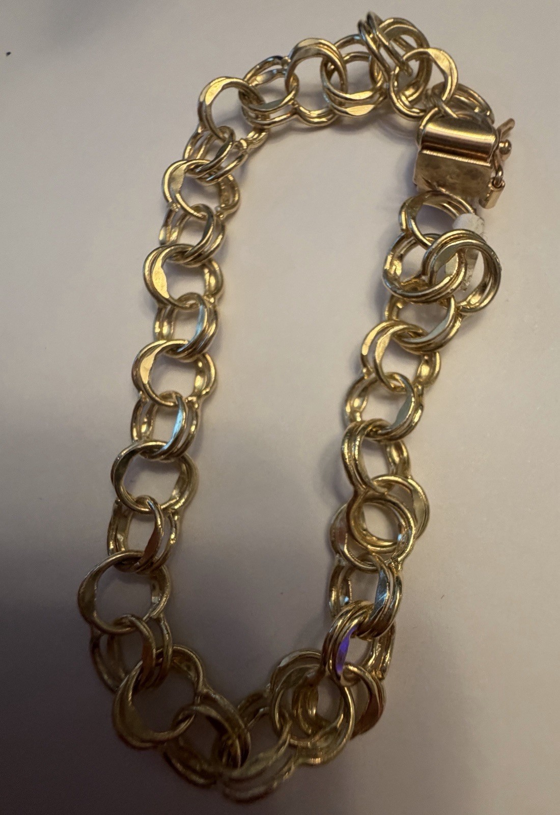 14k Yellow Gold Double Curb Link Chunky Charm Bracelet Polished Retro Never Worn
