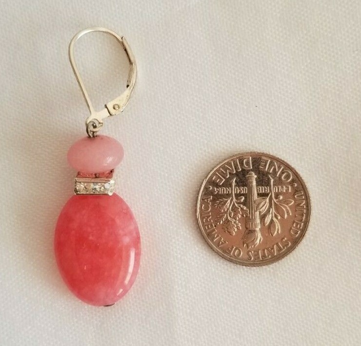 Handmade in USA. Nice Pink Oval Jade earrings – FREE SHIPPING!