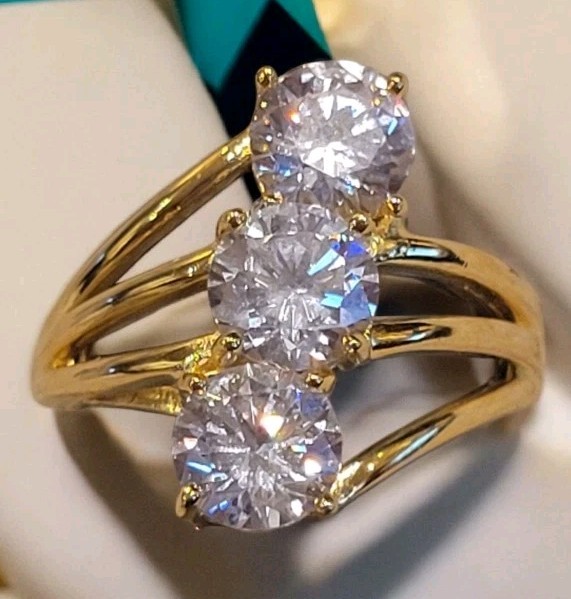 Fusion Creations Yellow Gold 925 Sparkling CZ Cocktail Ring Sz 6 Signed