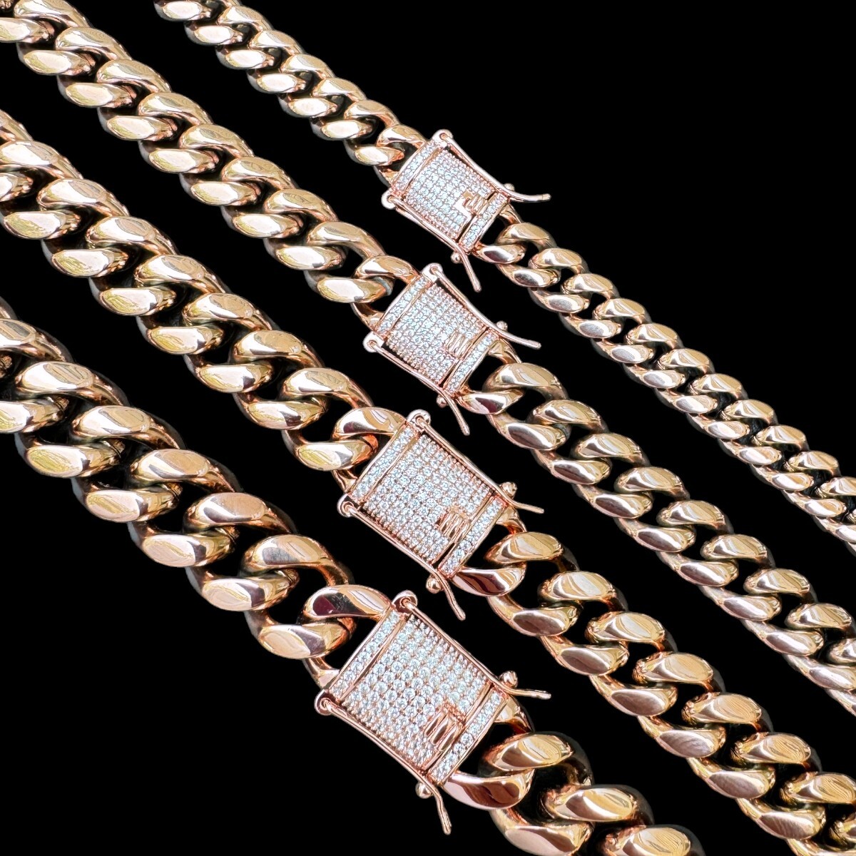 Miami Cuban Link Chain W. 1ct CZ Iced Clasp 14k Rose Gold Plated Stainless Steel