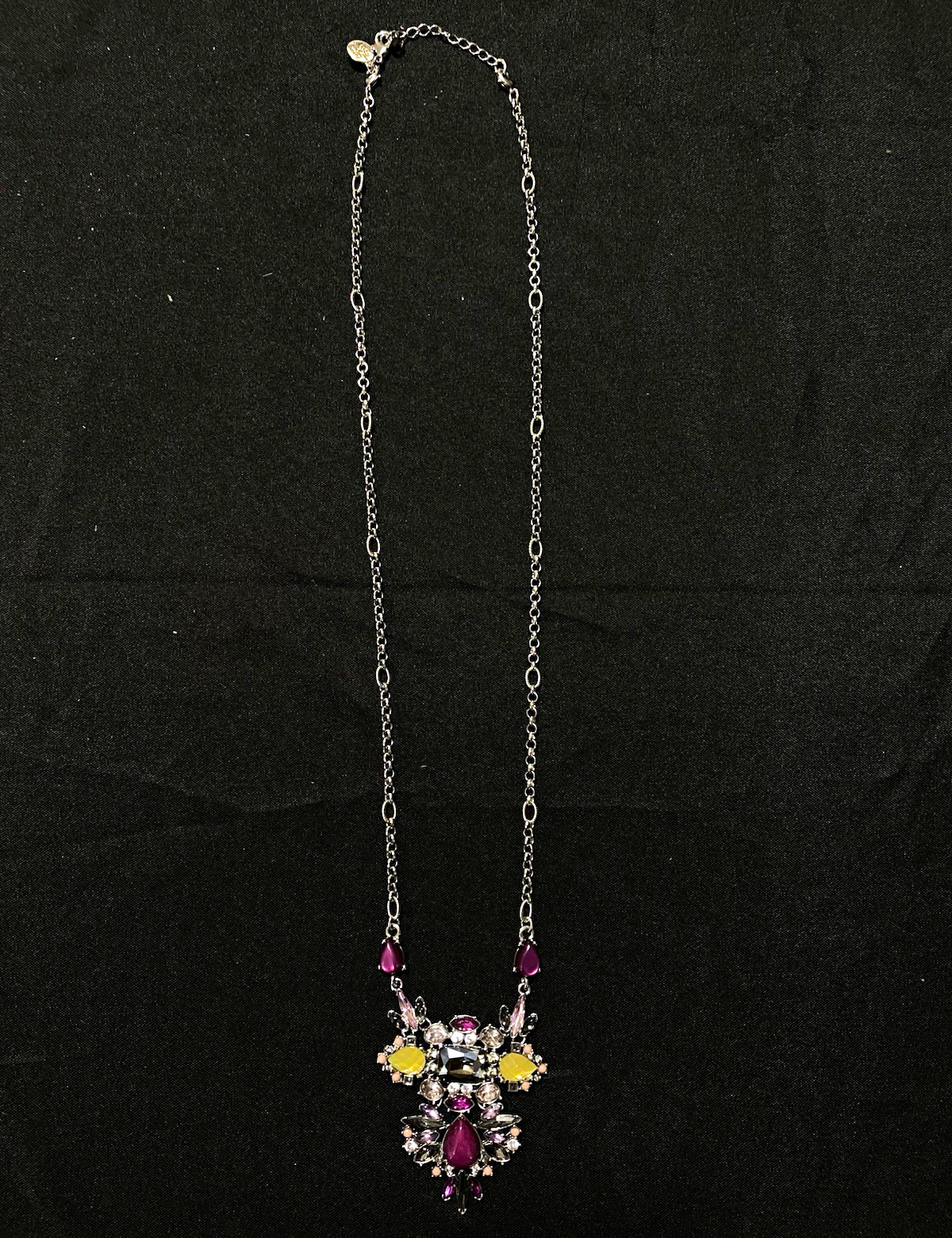 Silver Tone Cable Chain Necklace, Purple Crystal Rhinestone Pendant