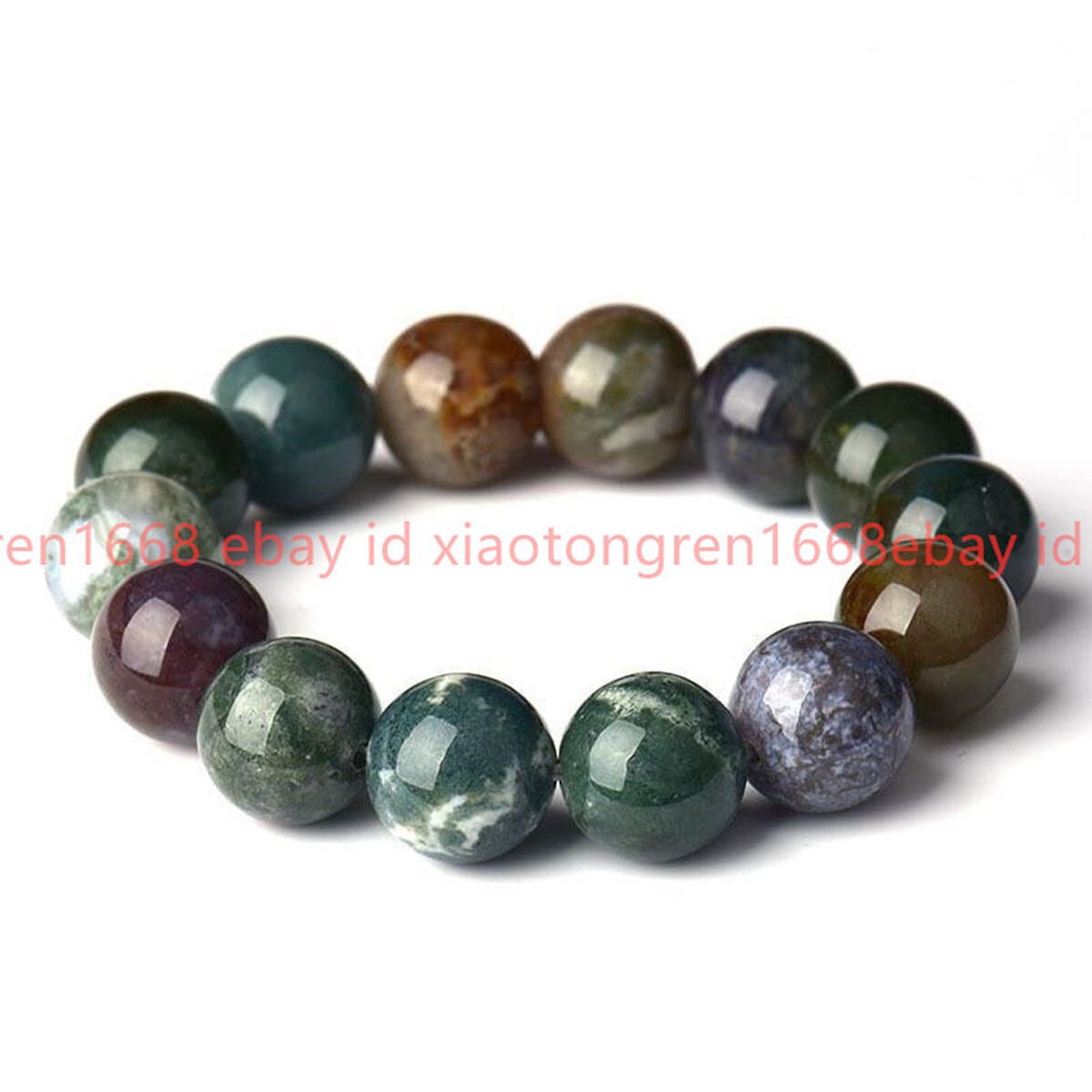 Huge Natural 14mm Multicolor Indian Agate Gems Reiki Healing Bracelet 7-9in AAA