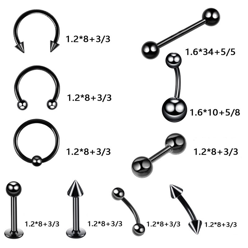 14G 16G Body Piercing Kit 20-60PCS Navel Nose Rings Lip Tongue Eyebrow Ear Studs