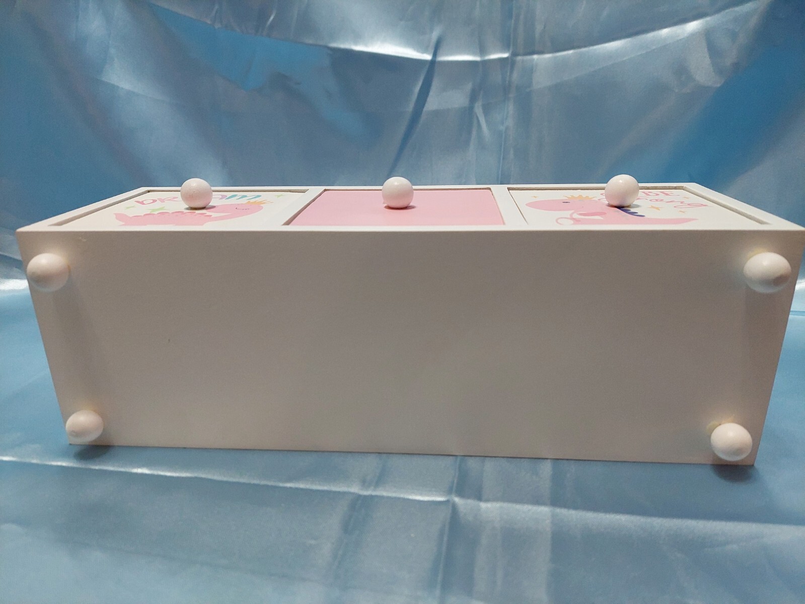 SUPER ADORABLE WOODEN THREE DRAWER HANDMADE TRINKET / JEWELRY BOX 12″ LONG NEW
