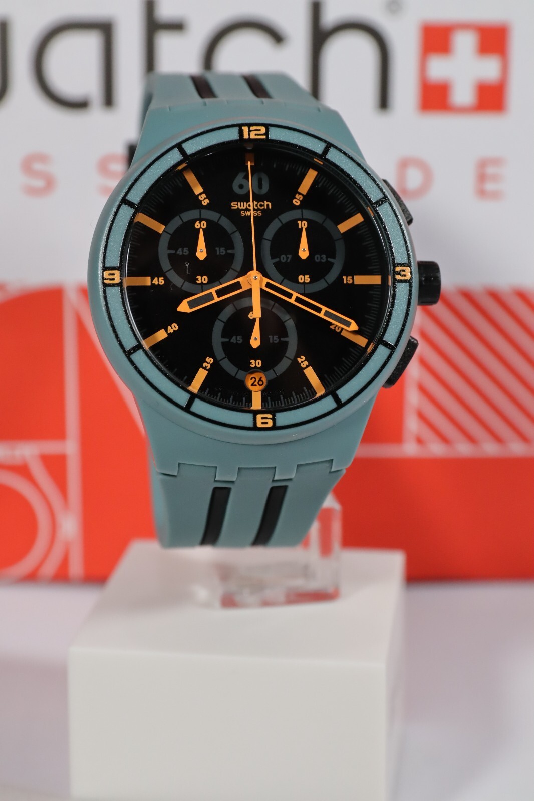 NEW Swiss Swatch XX SPEED SUSG401 Soft Plastic Green Orange Chronograph 42MM