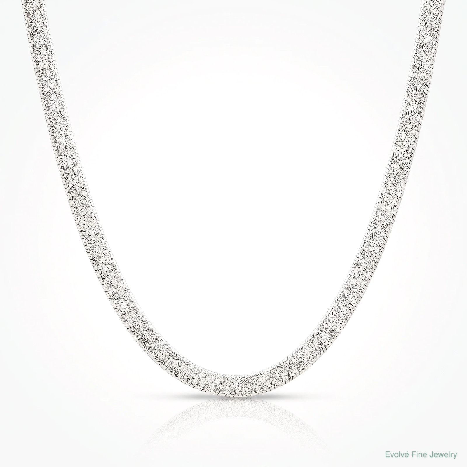 Sterling Silver Polished And Textured 8mm Flat Herringbone 18in Necklace