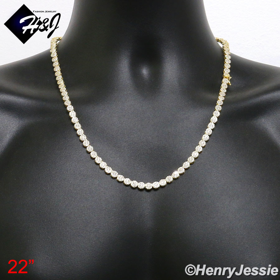 925 STERLING SILVER 18-30″X5MM GOLD PLATED 1 ROW ICY CZ CLUSTER NECKLACE*GN15