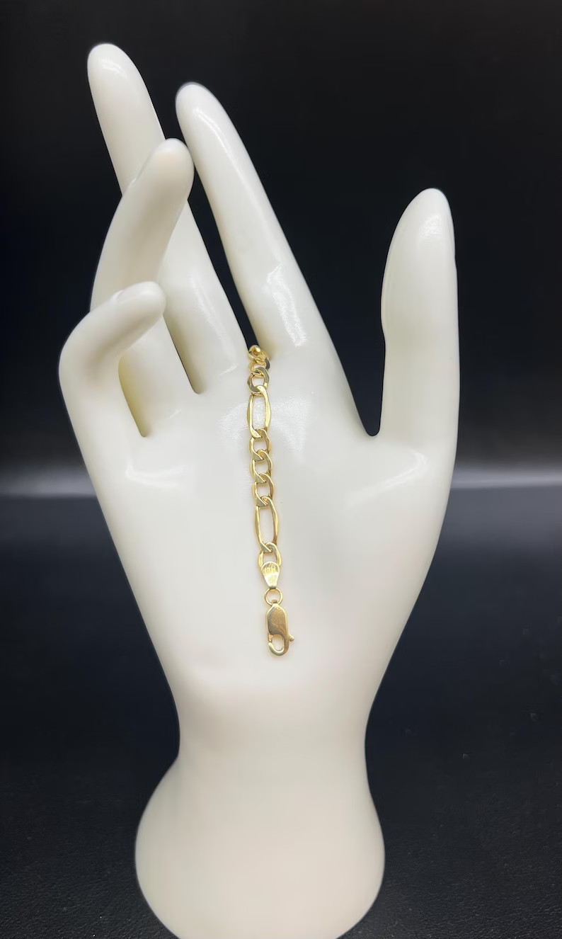 10K Yellow Gold Hollow Figaro Bracelet Real Gold Chain Unisex Jewelry 2mm-6.5mm