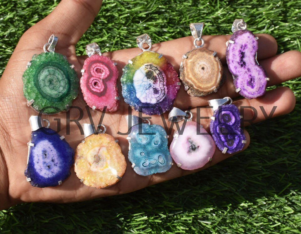 1-500 Pcs Mixed Solar Quartz Pendant Wholesale Lot Bulk: Silver Plated WH-12