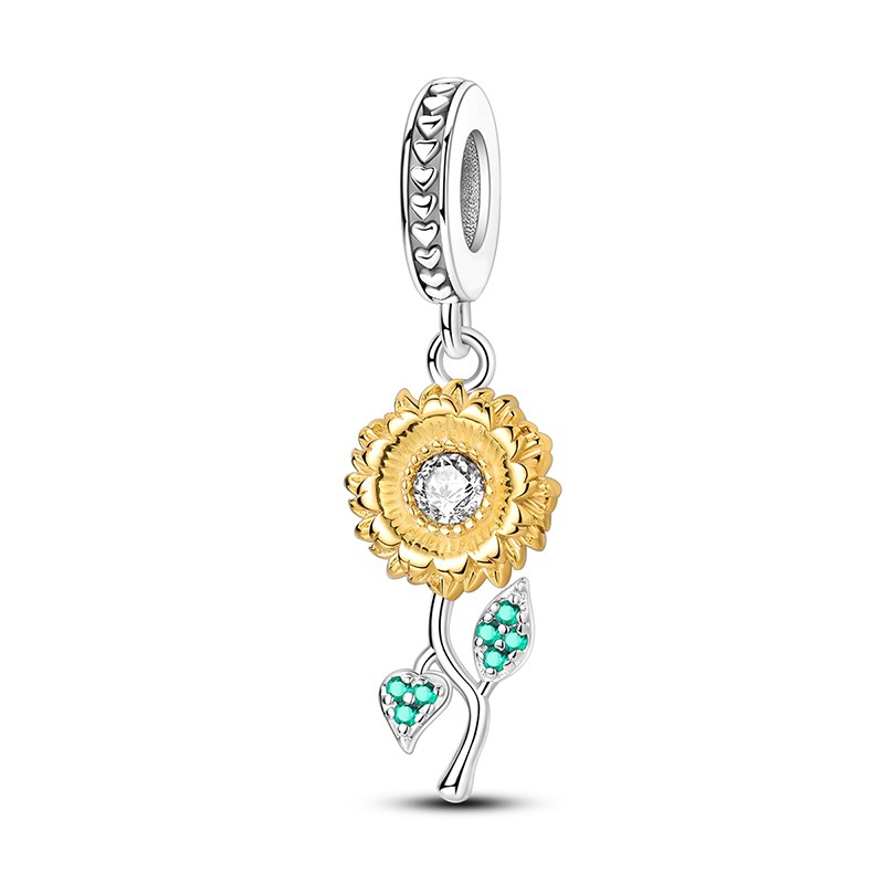 MULA European 925 Sterling Silver Charm CZ Sunflower Dangle for Women Bracelet