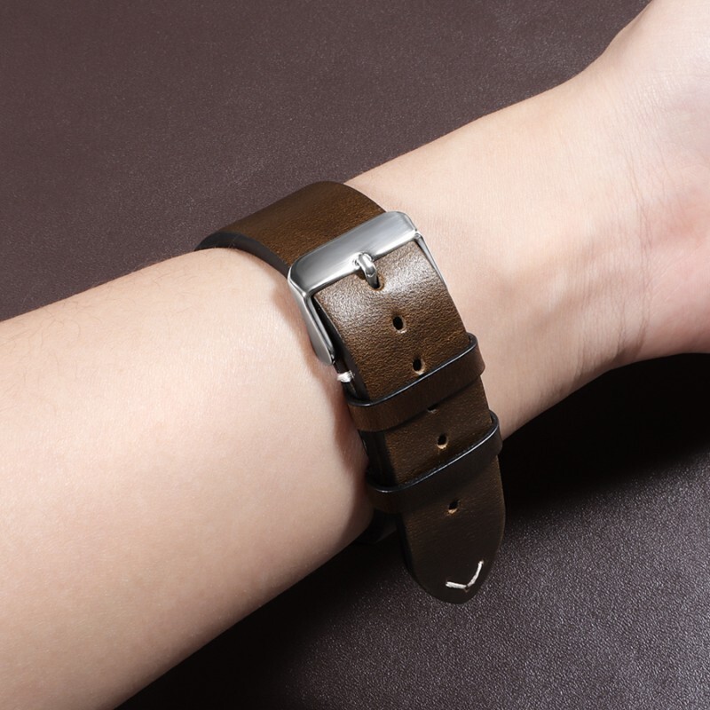 Vintage Oil Waxed Cowhide Watch Strap Quick Release genuine Leather band 18-24mm
