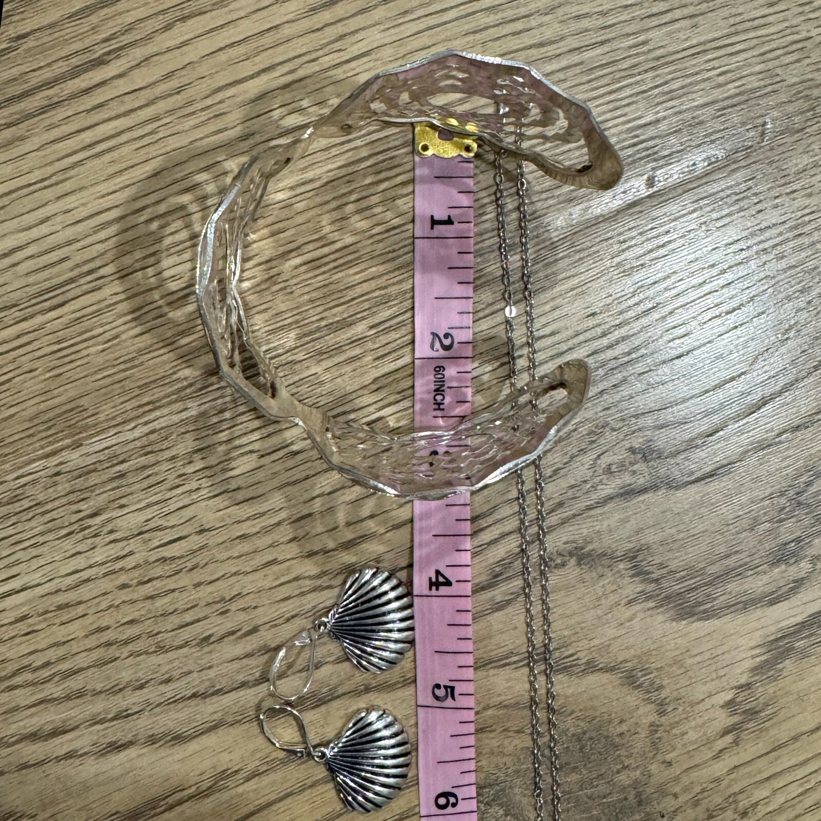 Lot Of 3 Silver Tone Jewelry Pieces Coastal Chic Style Necklace Bangle Earrings