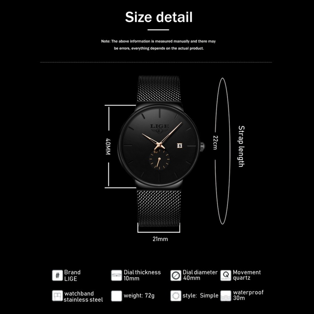 Luxury Men Watch Quartz Analog Date Ultra-thin Mesh Strap Man Wristwatch Gift