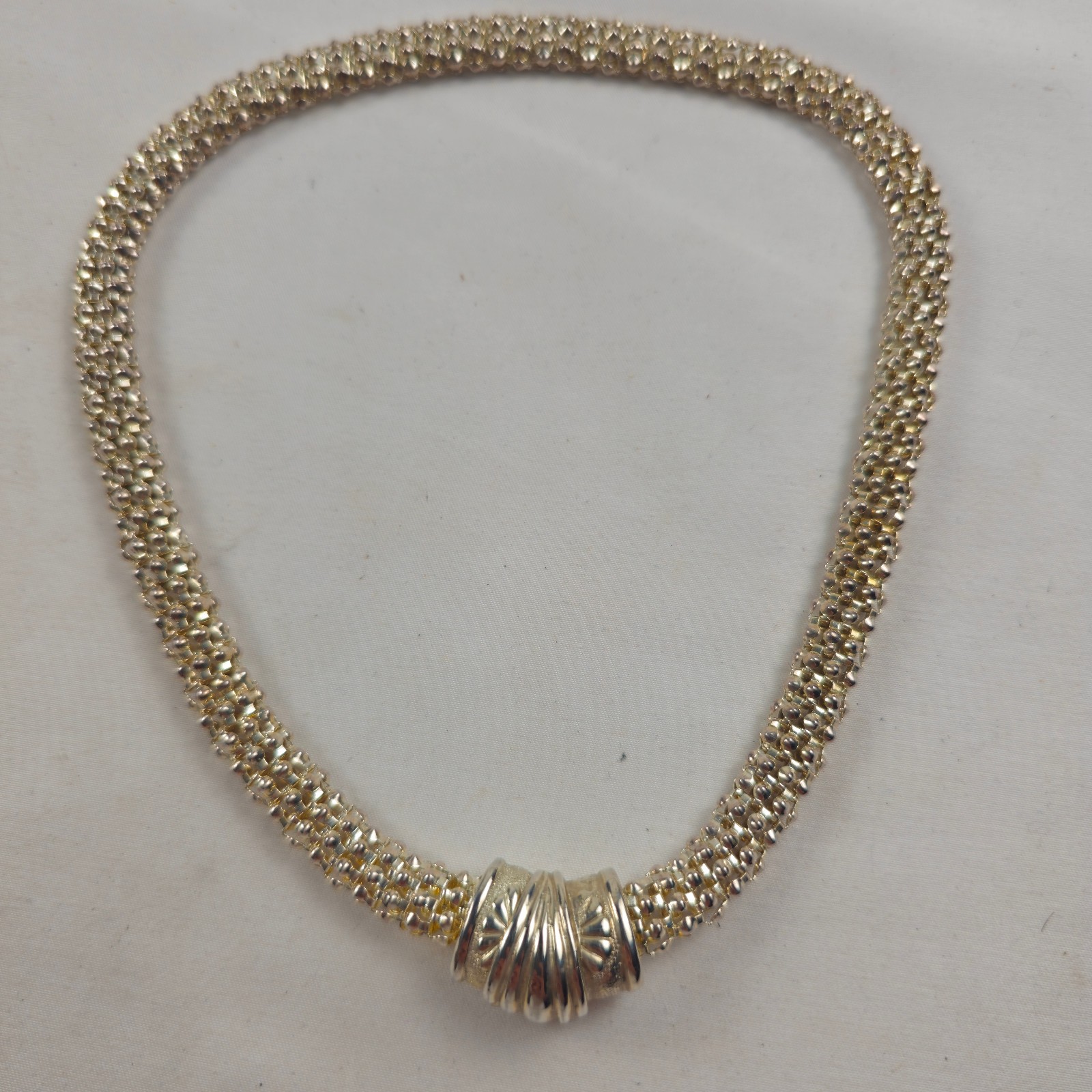 Silver Plated Popcorn Mesh Bead Collar Necklace Magnetic Clasp 18″ VTG