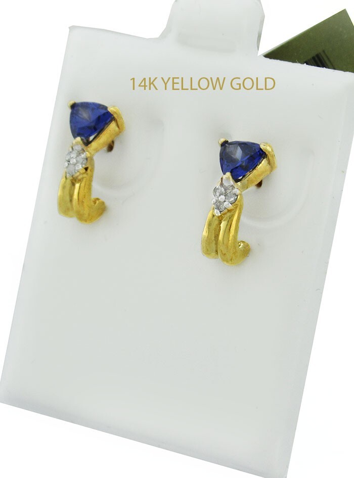 LAB CREATED 1.18 Cts TANZANITES & GENUINE DIAMONDS EARRINGS 10K GOLD – NWT