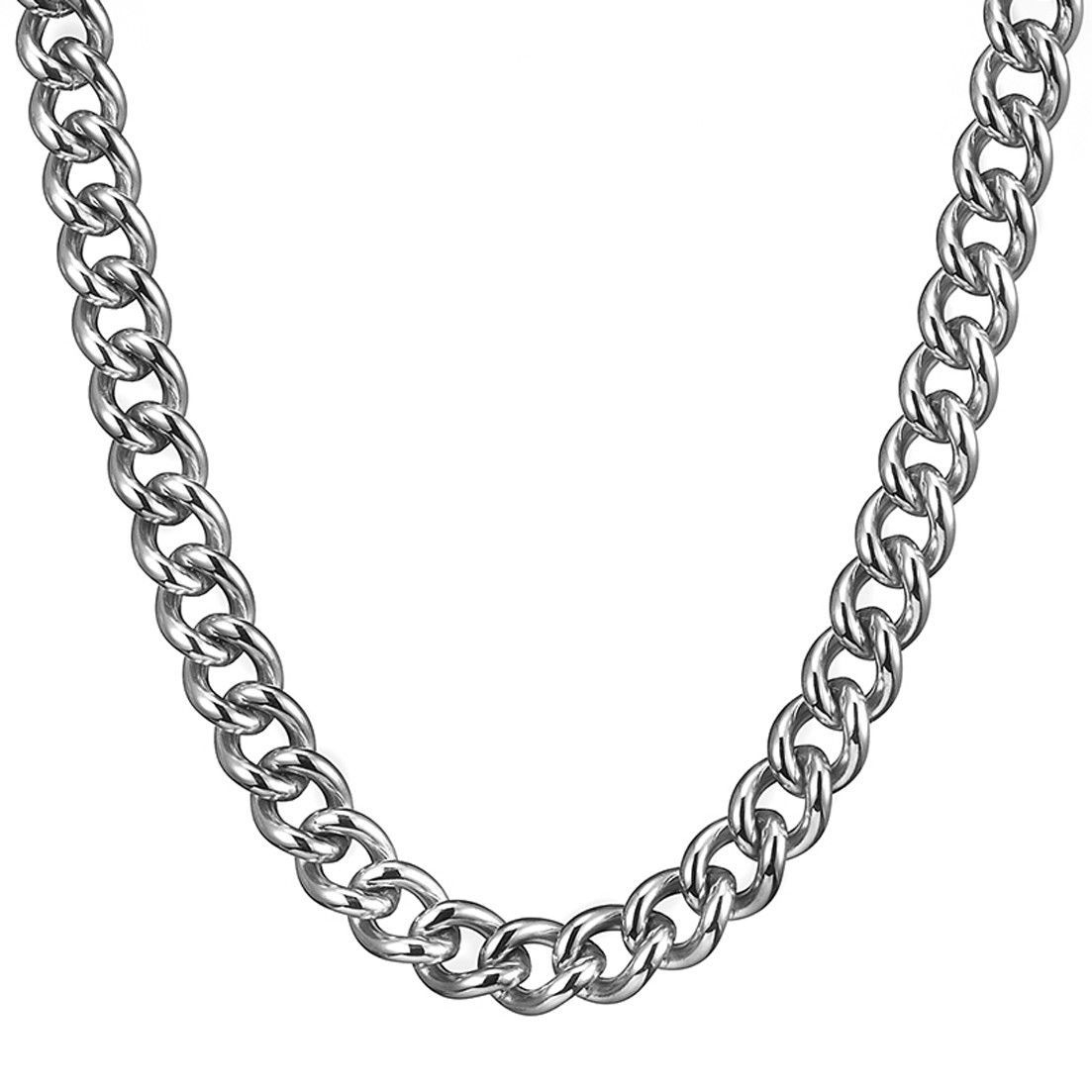 Women’s Sexy Necklace Silver Tone 9MM Curb Cuban Chain Stainless Steel Jewelry