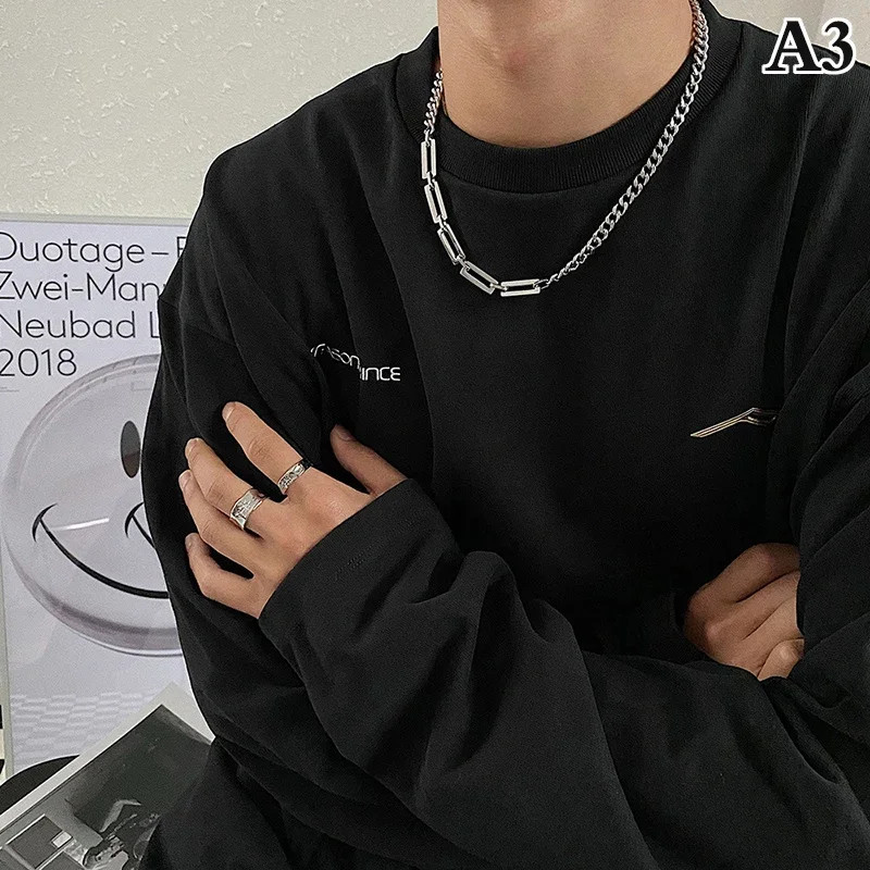 /Creative Hip-hop Tide Brand Simple Black Square Earrings Pendant Necklace Men’s