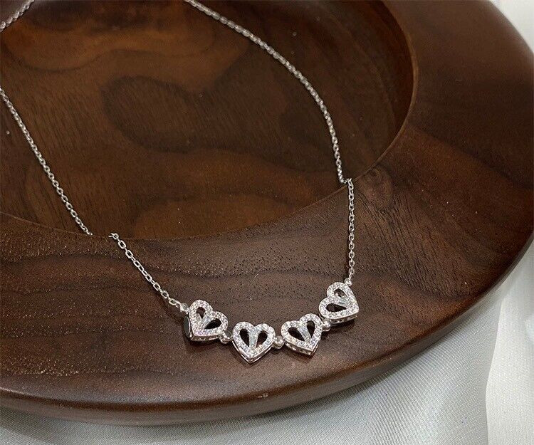 Fashion 925 Sterling Silver Love Heart Shaped Clover Magnetic Pendant Necklace