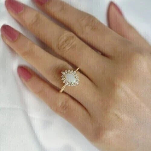 2Ct Oval Cut Lab Created Fire Opal Women Engagement Ring 14K Yellow Gold Plated