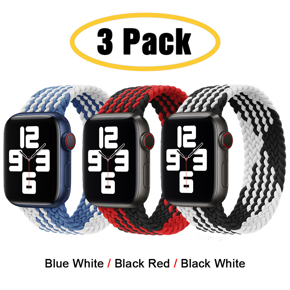 3 PACK For Apple Watch 10 9 8 7 6 5 4 44/45/49mm Braided Solo Loop Band Strap